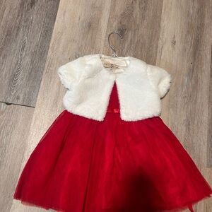 Red Dress with White Faux Fur Bolero